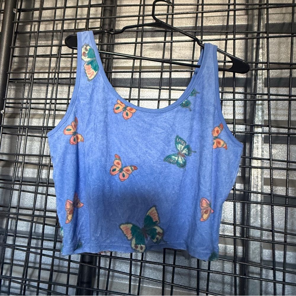 Blue Butterfly Print Crop Tank Top xl teddy extra large festival A5